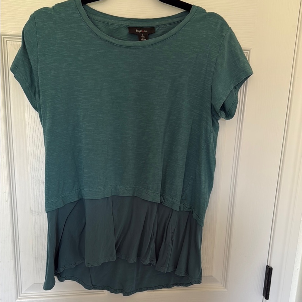 Style & Co. Green Asymmetrical Short Sleeve T-Shirt